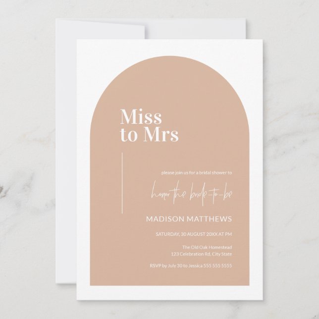 Blush Pink Minimal Arch Miss Mrs. Brautparty Einladung (Vorderseite)