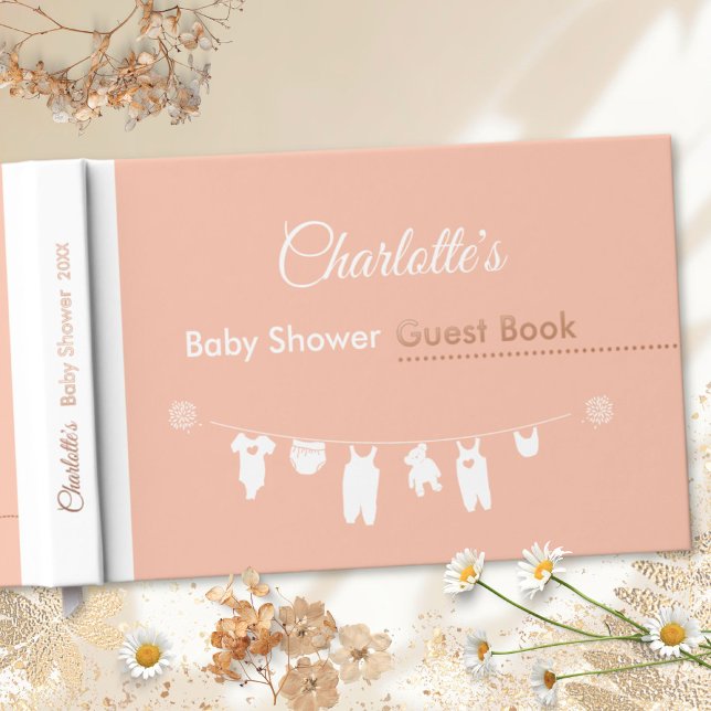 Blush Pink Minimalistisch Baby Girl Dusche Gästebuch (Minimalist Blush Pink Soft Peach Baby Girl Shower Foil Guest Book ©Susanne Sachers - Sunny Mind 🌞)