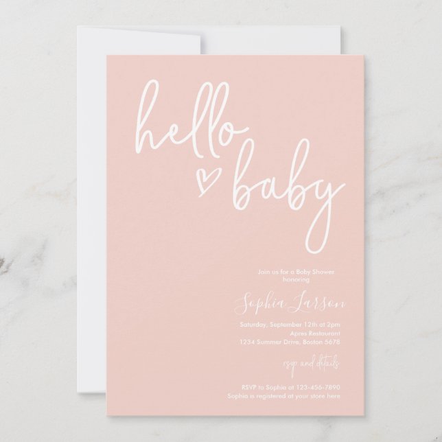 Blush Pink Minimalistisch Moderne Boho Babydusche Einladung (Vorderseite)