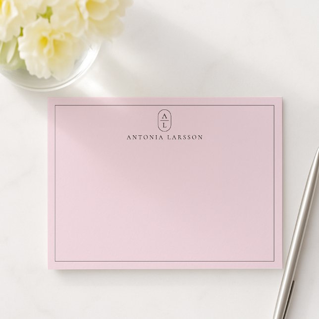 Blush Pink Minimalistisch Monogram Name Flush Note Mitteilungskarte (Von Creator hochgeladen)