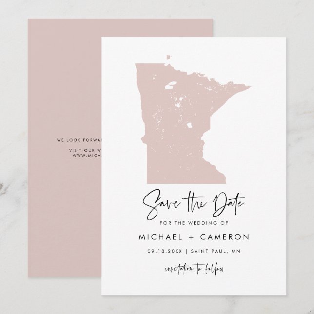 Blush Pink Minnesota Karte Minimalistisches Skript (Vorne/Hinten)