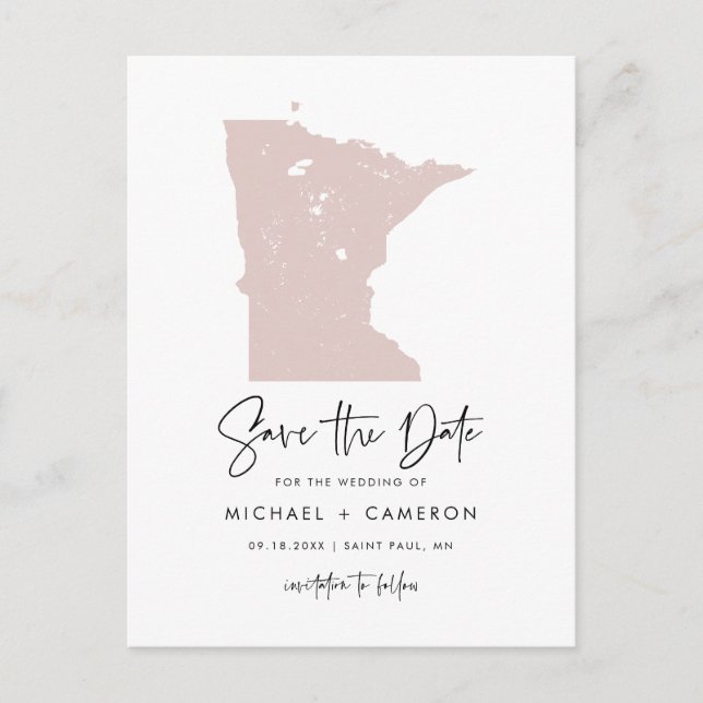 Blush Pink Minnesota Karte Modern Save the Date (Vorderseite)