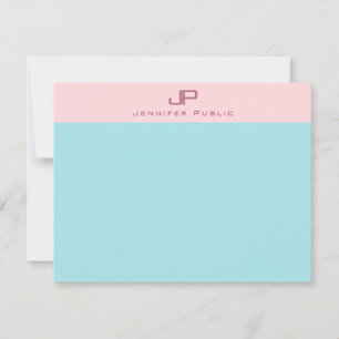 Blush Pink Mint Blue Monogram Simple Elegant Mitteilungskarte