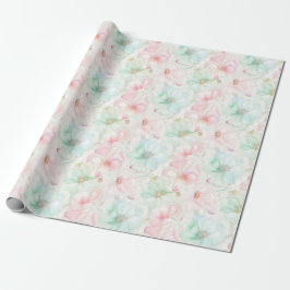 Blush Pink Mint Flowers Birthday Geschenkpapier