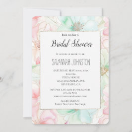 Blush Pink Mint Flowers Bridal Shower Einladung