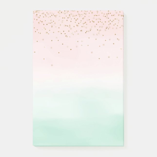 Blush Pink Mint Gold Confetti Ombre Post-it Klebezettel (Vorderseite)