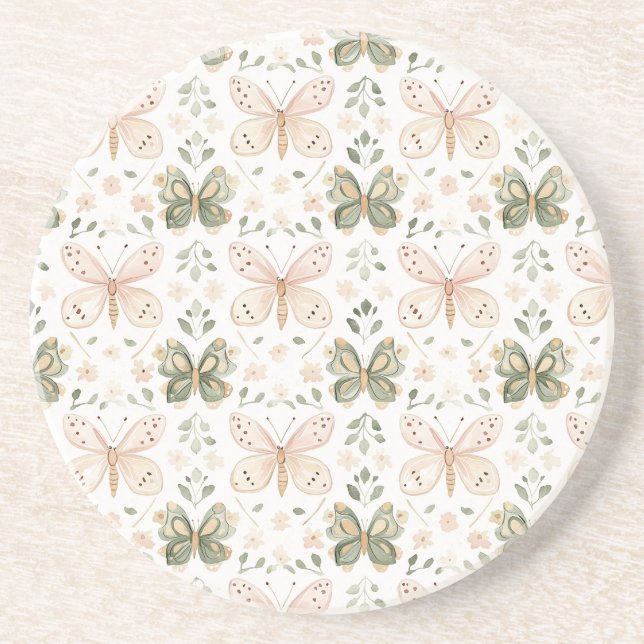 Blush Pink Mint Green Butterflies  Getränkeuntersetzer (Vorne)