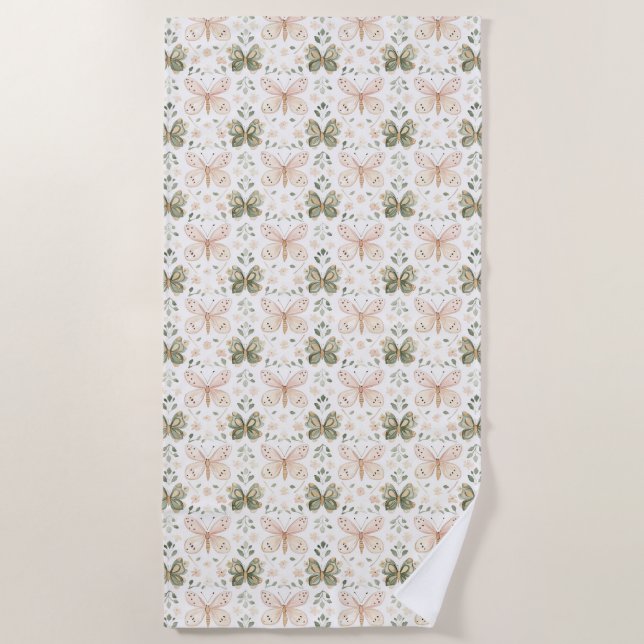 Blush Pink Mint Green Butterflies  Strandtuch (Vorderseite)