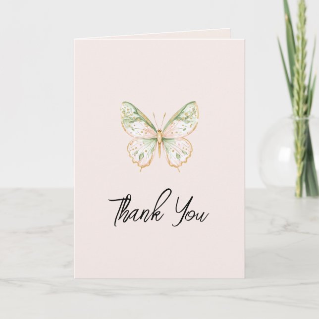 Blush Pink Mint Green Gold Butterfly Love Dankeskarte (Vorderseite)