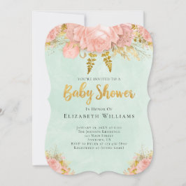 Blush Pink Mint Green Gold Flower Girl Babydusche Einladung