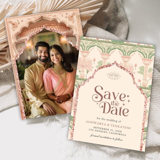 Blush Pink Mint Green Lotus Garden Indian Wedding Save The Date (Von Creator hochgeladen)