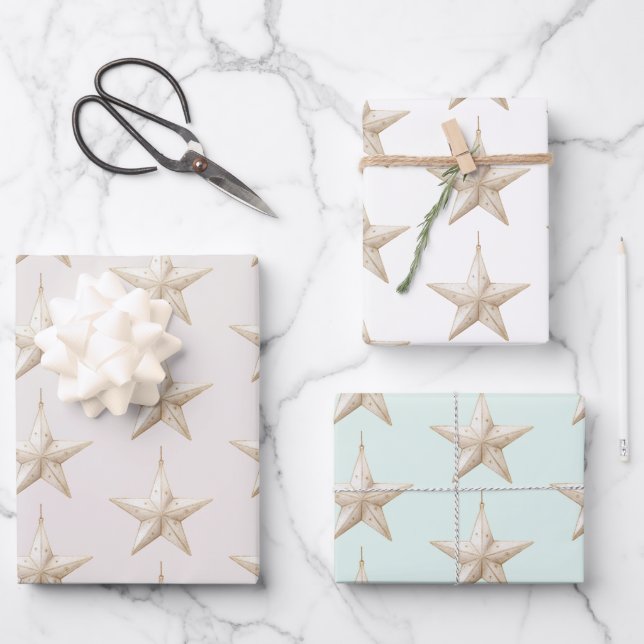 Blush Pink Mint Star Ornaments Christmas Geschenkpapier Set (Vorderseite)