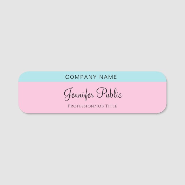 Blush Pink Minz Blue Handgeschriebene Skriptvorlag Namensschild (Vorderseite)