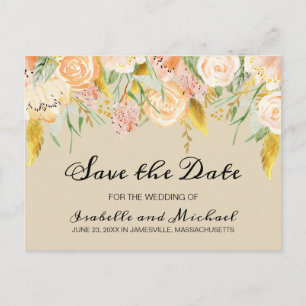 Blush Pink mit Goldenen Akzenten Bloral Save the D Ankündigungspostkarte