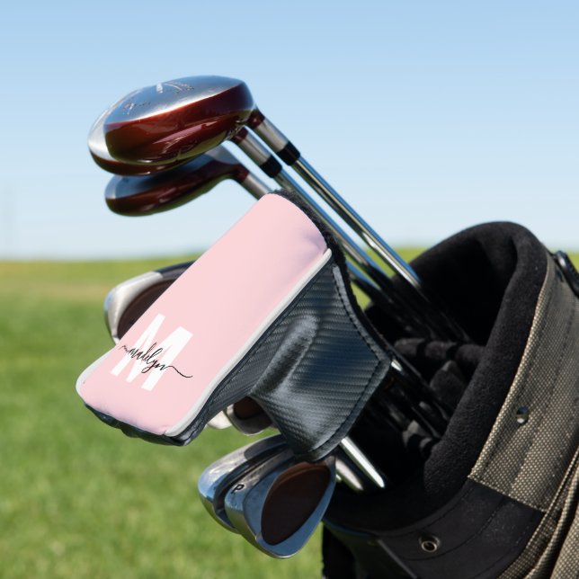 Blush Pink Modern Girly Name Monogram Golf Headcover (In Situ)