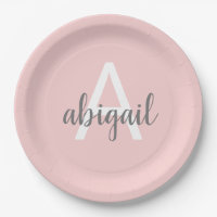 Blush Pink Modern Grau Niedliches Monogramm