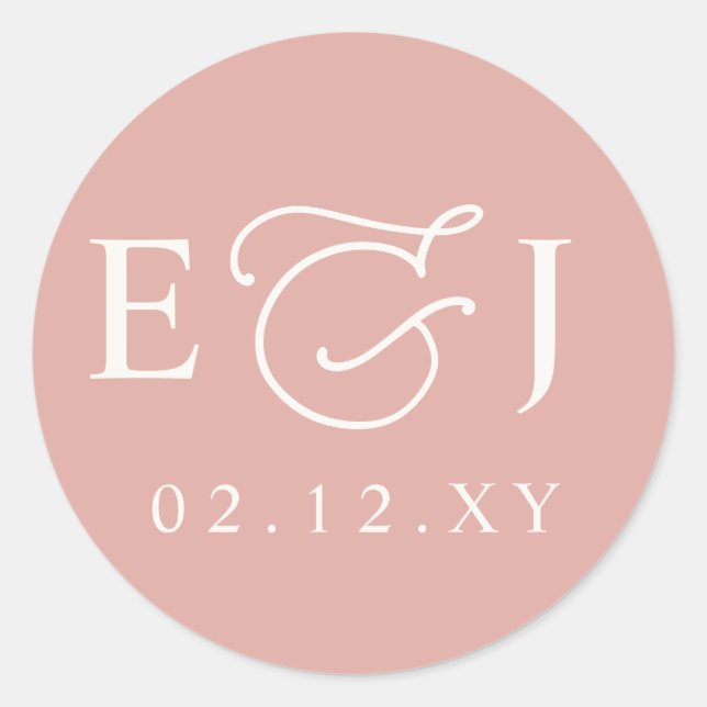 Blush Pink Modern Initials Monogram Wedding Runder Aufkleber (Vorderseite)