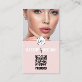 Blush Pink Modern Logo QR Code Photo Makeup Busine Visitenkarte