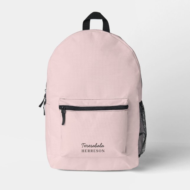 Blush Pink Modern Minimalist Feminine Monogram Bedruckter Rucksack (Vorderseite)