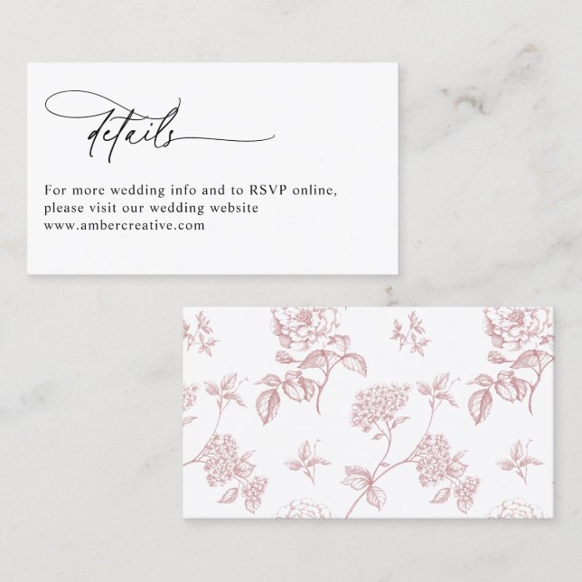 Blush Pink Modern Minimalist Wedding Details Card Visitenkarte (Vorne/Hinten)