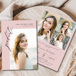 Blush Pink Moderne 2-Foto-Graduierungspartei Einladung