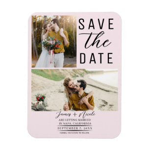 Blush Pink Moderne 2 Fotos Save the Date Hochzeit Magnet