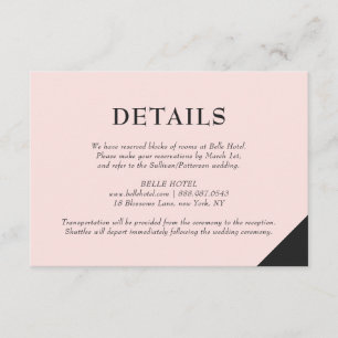 Blush Pink Moderne Akzente Details Unterkünfte Begleitkarte