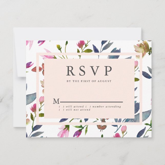 Blush Pink Moderne Bloral Wedding RSVP Card Karte (Vorderseite)