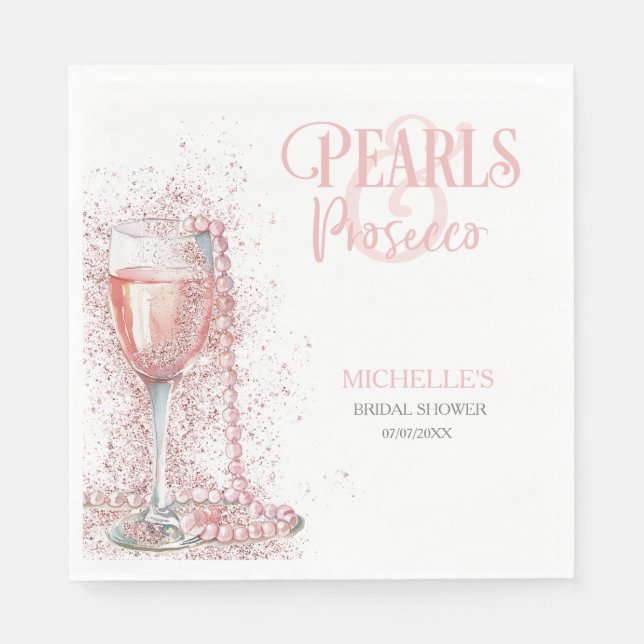 Blush Pink Moderne Glitzer Perlen und Prosecco Serviette (Vorderseite)
