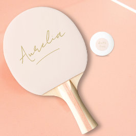 Blush Pink Moderne Gold Script Signature Monogram Tischtennis Schläger