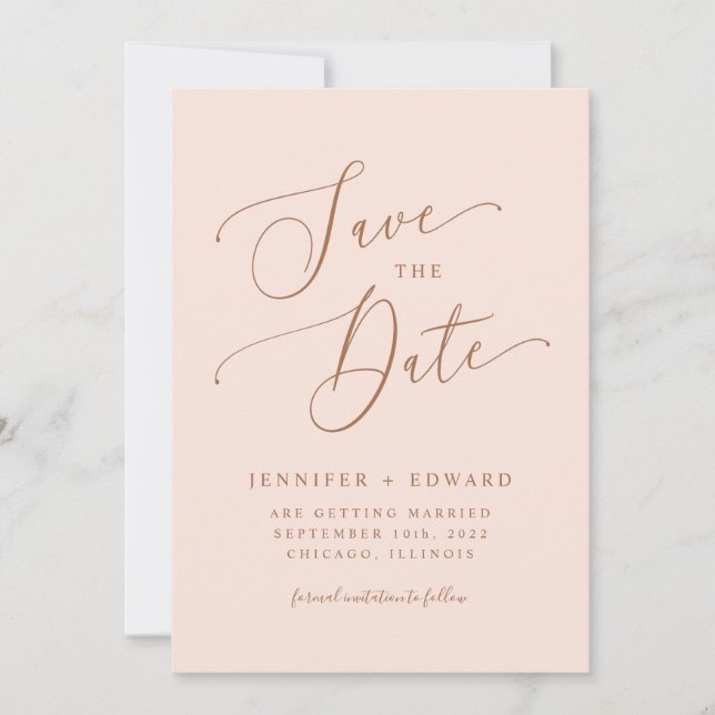 Blush Pink Moderne Minimal Save the Date (Vorderseite)