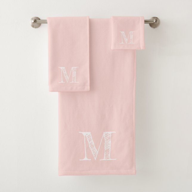 Blush Pink Moderne rustikale Monogram, Initial Badhandtuch Set (Insitu)