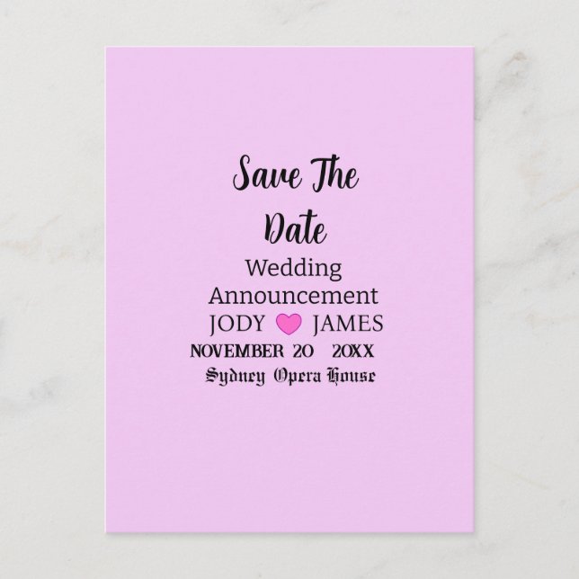 Blush Pink Moderne Typografie-Hochzeitsankündigung Postkarte (Vorderseite)