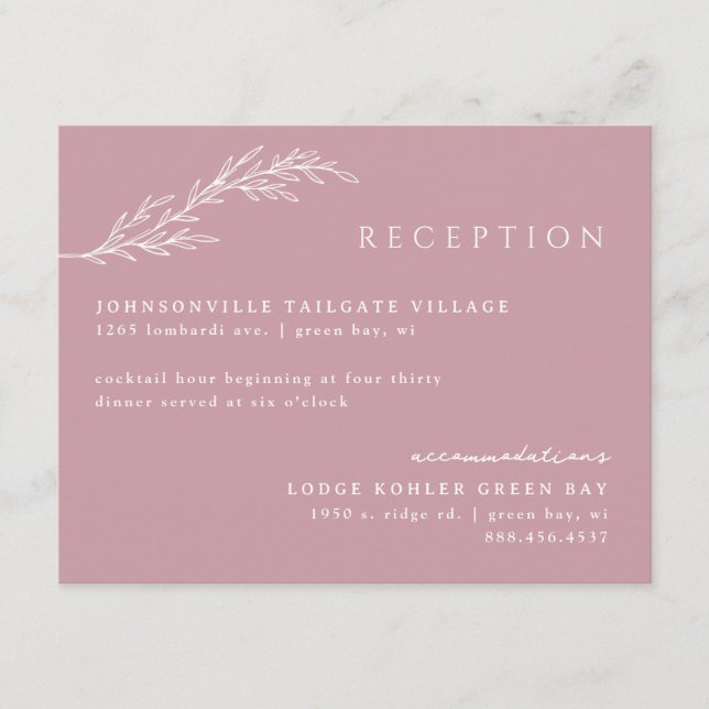 Blush Pink Moderne, verkleidete botanische Details Begleitkarte (Vorderseite)