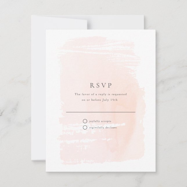 Blush Pink Moderne Wasserfarbenhochzeit RSVP Karte (Vorderseite)