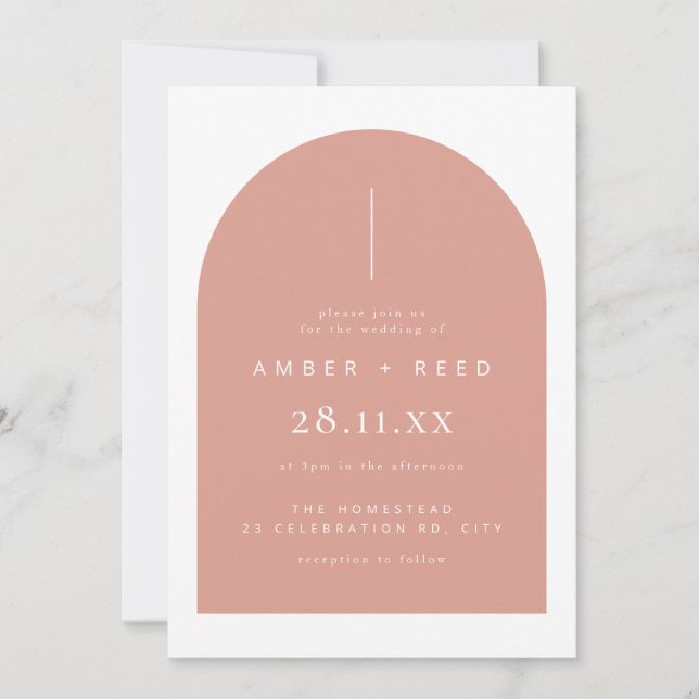 Blush Pink Moderner Bogen Minimal Einladung zur Ho (Vorderseite)