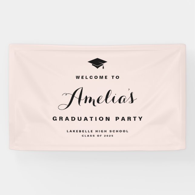 Blush Pink Moderner Kalligraphie Abschluss Banner (Horizontal)