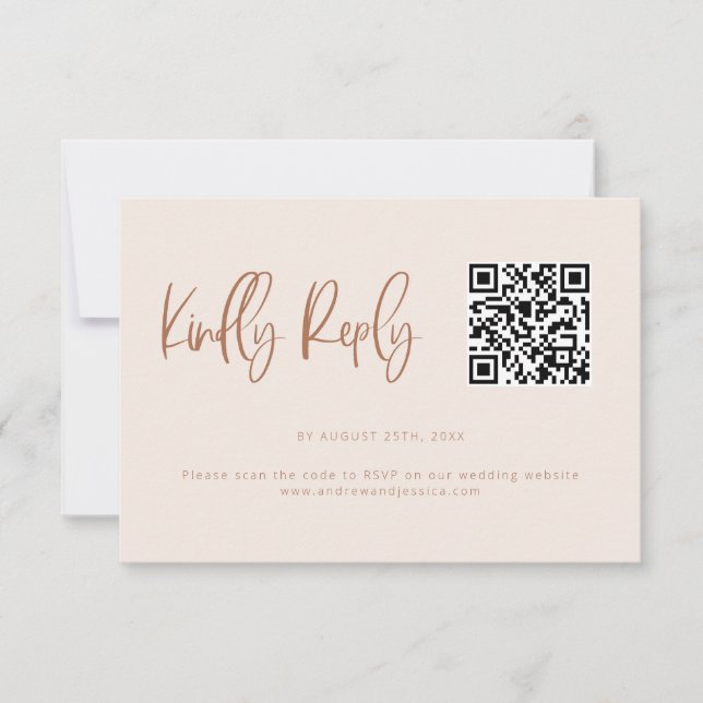 Blush Pink Moderner QR-Code für Minimalistische Ho RSVP Karte (Vorderseite)