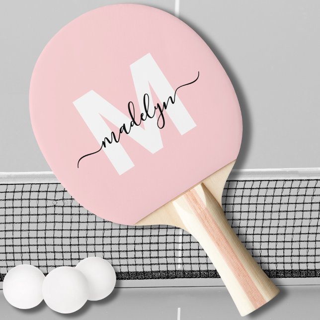 Blush Pink Moderner Skriptname Girl Monogram Tischtennis Schläger (Blush Pink Modern Script Name Girly Monogram Ping Pong Paddle)