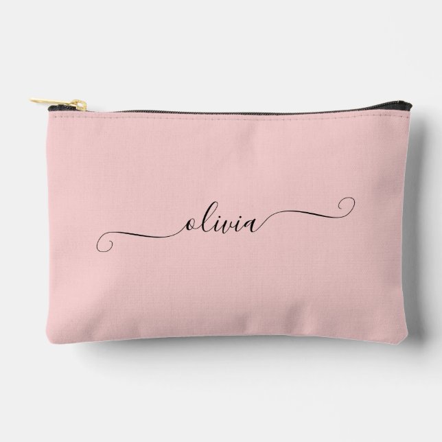 Blush Pink Modernes Chic Script Personalisiert Zubehörtasche (Vorderseite)
