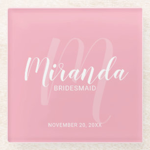 Blush Pink Modernes Drehbuch Personalisierte Bride Glasuntersetzer