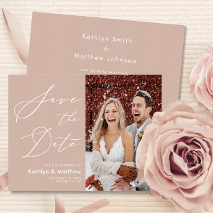 Blush Pink Modernes Foto Elegantes Skript Hochzeit Save The Date