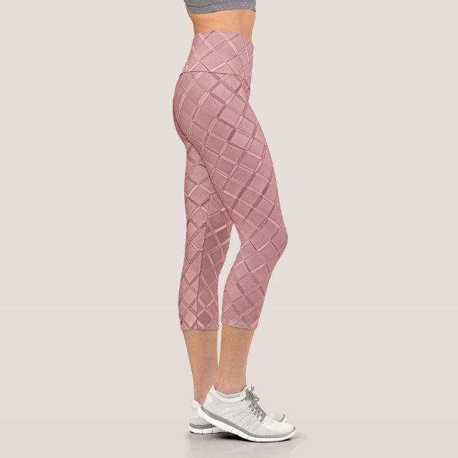 Blush Pink Modernes gepresstes geometrisches Muste Capri Leggings (Rechts)