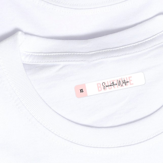Blush Pink Modernes Kleidungssiegel für die Größen Etiketten (Simple blush pink and white clothing iron on labels with space for your brand name & garment size)