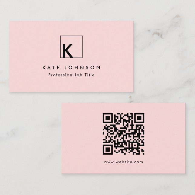Blush Pink Modernes Monogram Logo Minimal Visitenkarte (Vorne/Hinten)