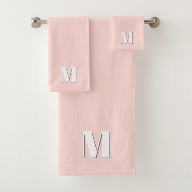 Blush Pink Modernes Retro Monogramm Badhandtuch Set (Insitu)