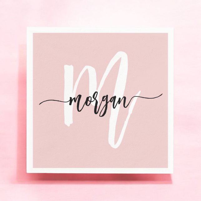 Blush Pink Modernes Script Name Girl Monogram Serviette (Von Creator hochgeladen)