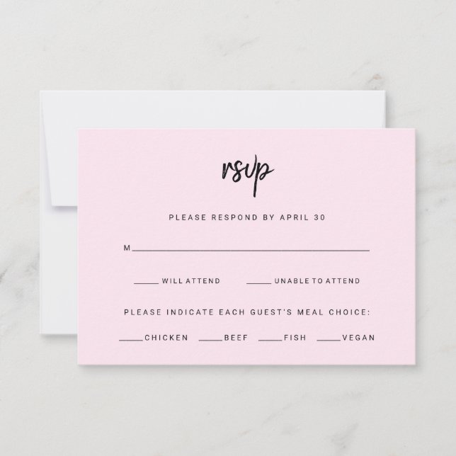 Blush Pink Modernes Skript | Wahl zum Hochzeitsess RSVP Karte (Vorderseite)