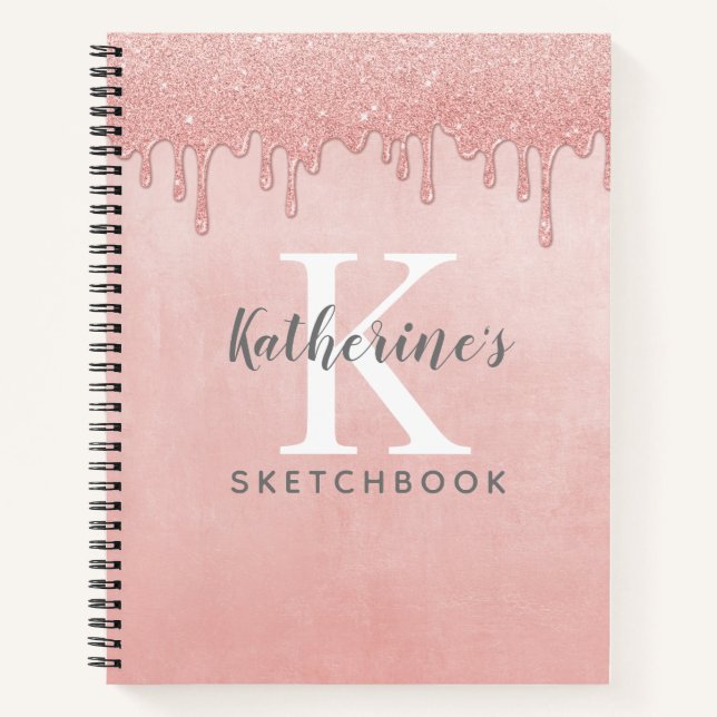Blush Pink Monogram Drift Glitzer Sketchbook Notizbuch (Vorderseite)