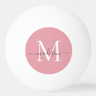 Blush Pink Monogram Elegant Girly Gray Script Tischtennisball